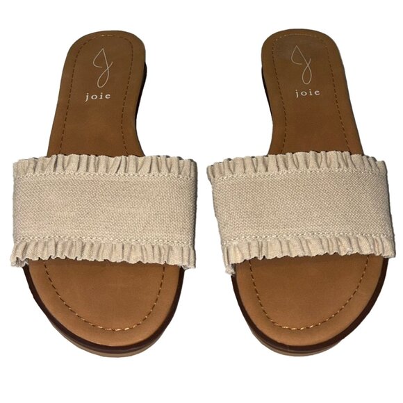 Joie Eidel Ivory / Off White Canvas Ruffled Slide Sandals - Size 9 - Picture 2 of 7
